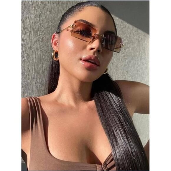 Rectangle Sunglasses for Women Vintage Rimless Square Sun Glasses
